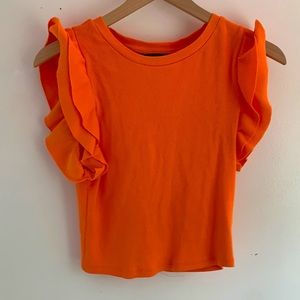 Neon orange ruffled sleeve shirt from Zara